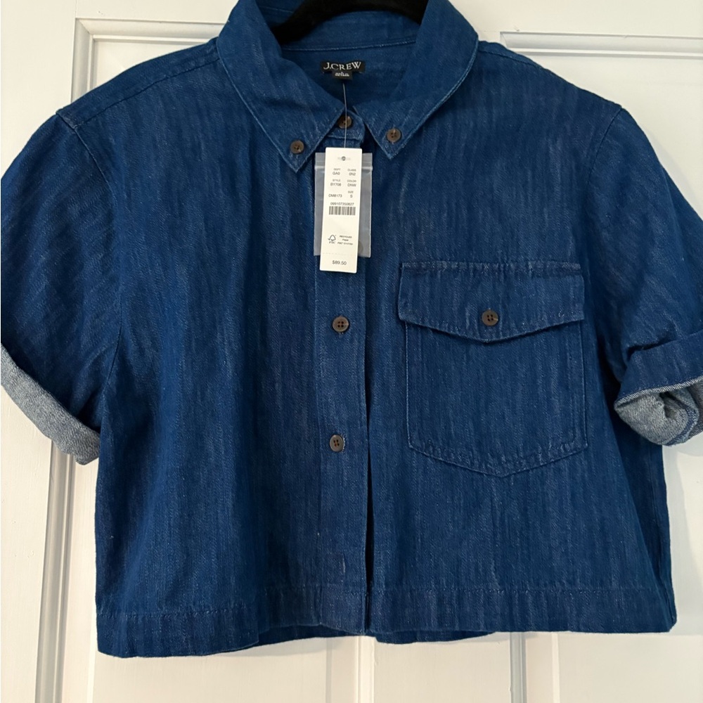 Jcrew cropped button down Denim Shirt